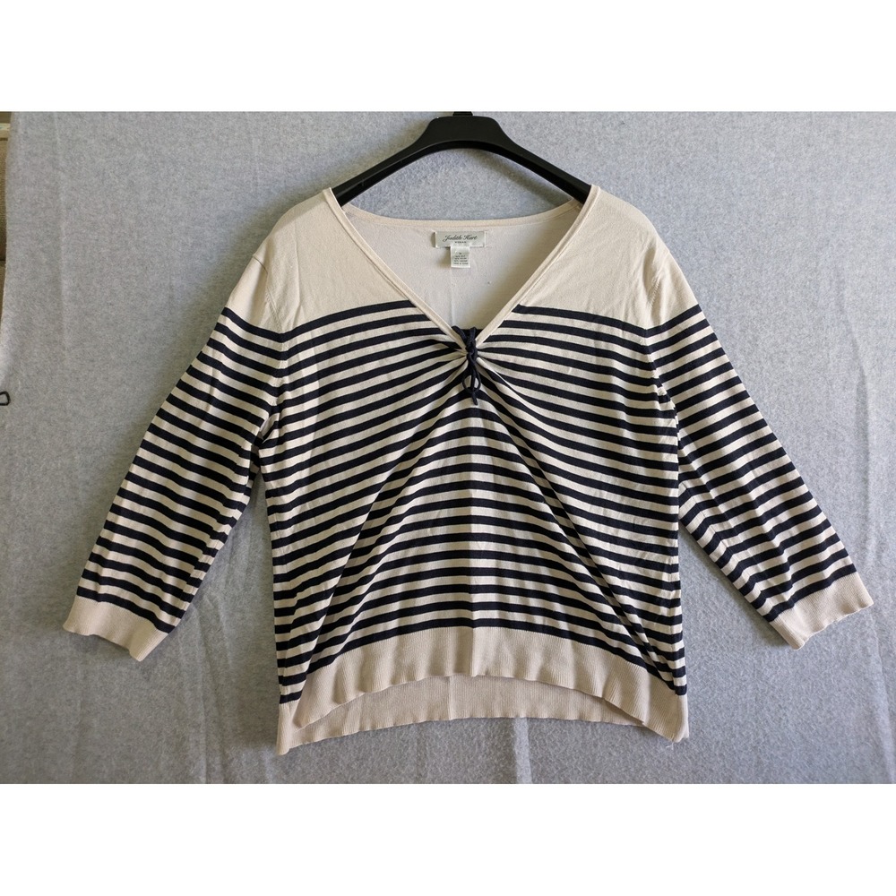 Judith‎ Hart Sweater Women's 1X V-Neck Striped Y2K Retro Preppy Pullover Top